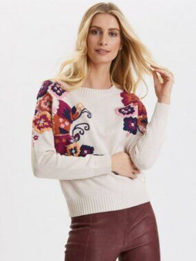 Odd Molly Miss Epic 3-D Embroidered Pullover Sweater Floral Boho Anthropologie